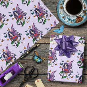 Whimsical Purple Fairy Butterfly Fantasy Wrapping Paper