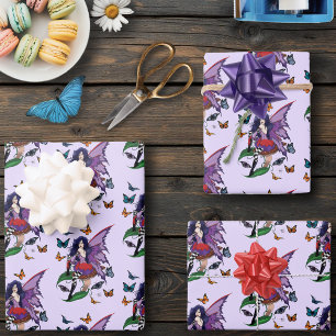 Whimsical Purple Fairy Butterfly Fantasy Wrapping Paper Sheets