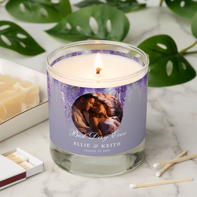 Whimsical Purple Floral Photo Scented Jar Candle (Lit)