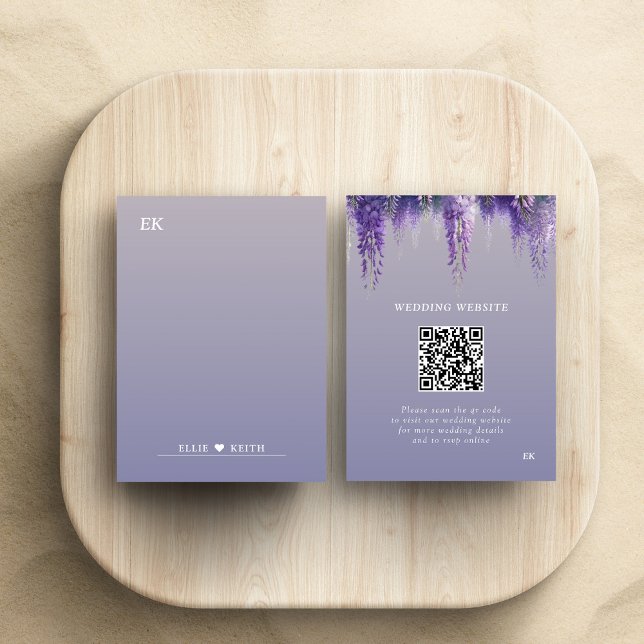 Whimsical Purple Floral QR code Monogram Wedding Enclosure Card (Creator Uploaded)