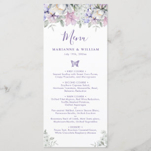 Whimsical Purple Floral Romantic Wedding Dinner Menu