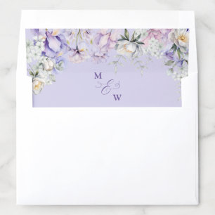 Whimsical Purple Floral Romantic Wedding Monogram Envelope Liner