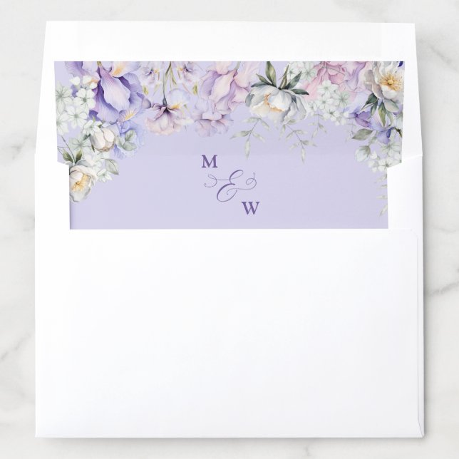 Whimsical Purple Floral Romantic Wedding Monogram Envelope Liner (In Envelope)