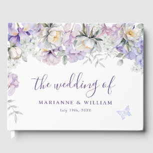 Whimsical Purple Floral Romantic Wedding RSVP Guest Book