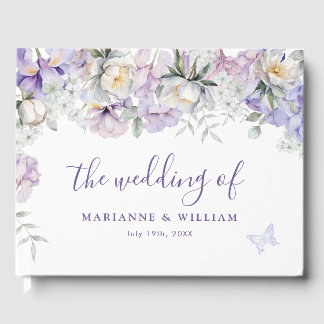 Whimsical Purple Floral Romantic Wedding RSVP Guest Book