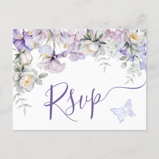 Whimsical Purple Floral Romantic Wedding RSVP Postcard