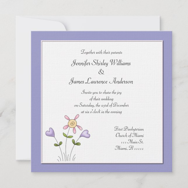 Whimsical Purple Floral Wedding Invitation (Front)