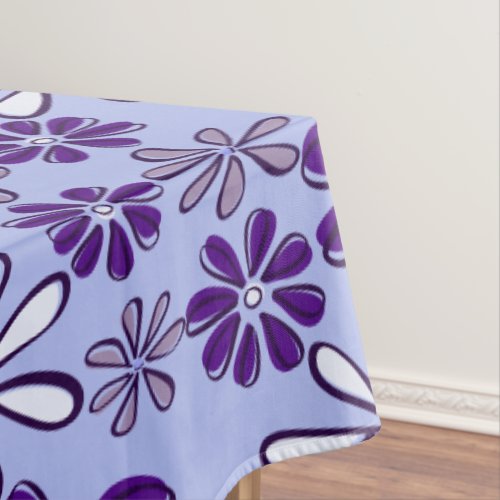 Whimsical Purple Flower Doodle Blue  Tablecloth