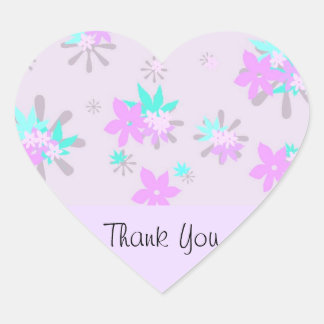 Whimsical Purple Flower Thank You Heart Sticker