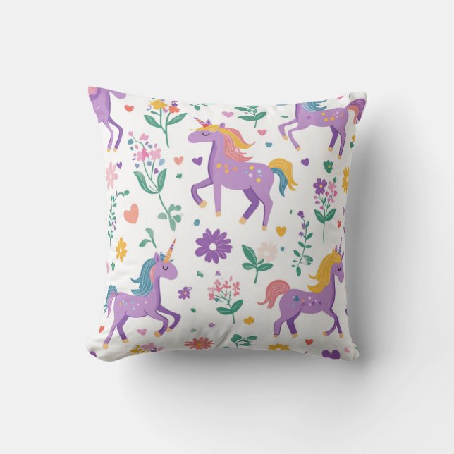 Whimsical Purple Girl Power Pattern Throw Pillow (Front)