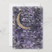 Whimsical Purple Gold Moon Stars Baby Shower Invitation (Front)