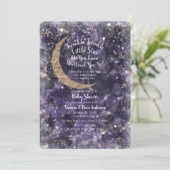 Whimsical Purple Gold Moon Stars Baby Shower Invitation (Standing Front)