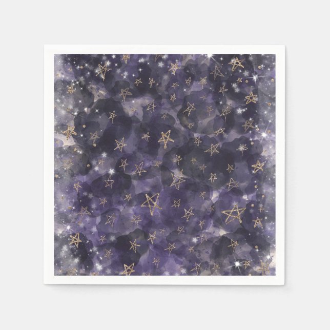 Whimsical Purple Gold Moon Stars Baby Shower Napkins (Front)