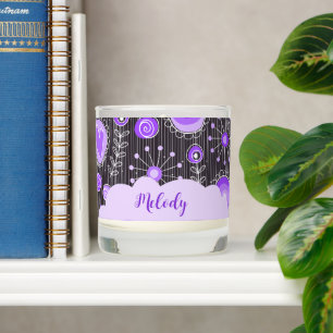 Whimsical purple grey heart and flower floral name scented candle