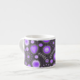Whimsical purple grey hearts and flowers floral espresso cup