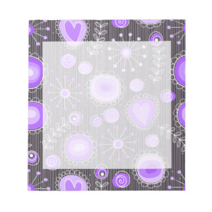 Whimsical purple grey hearts and flowers floral notepad