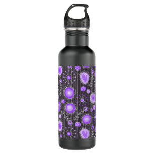 Whimsical purple grey hearts and flowers floral water bottle