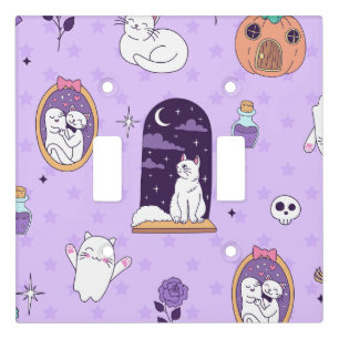 whimsical purple halloween spooky ghost creepy cat light switch cover