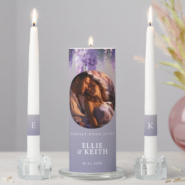 Whimsical Purple Happily Ever After Photo Wedding Unity Candle Set (In Situ)