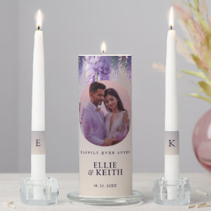 Whimsical Purple Happily Ever After Photo Wedding Unity Candle Set