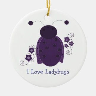 Whimsical Purple Ladybug Ceramic Ornament