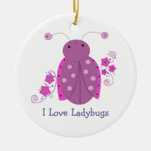 Whimsical Purple Ladybug Ceramic Ornament