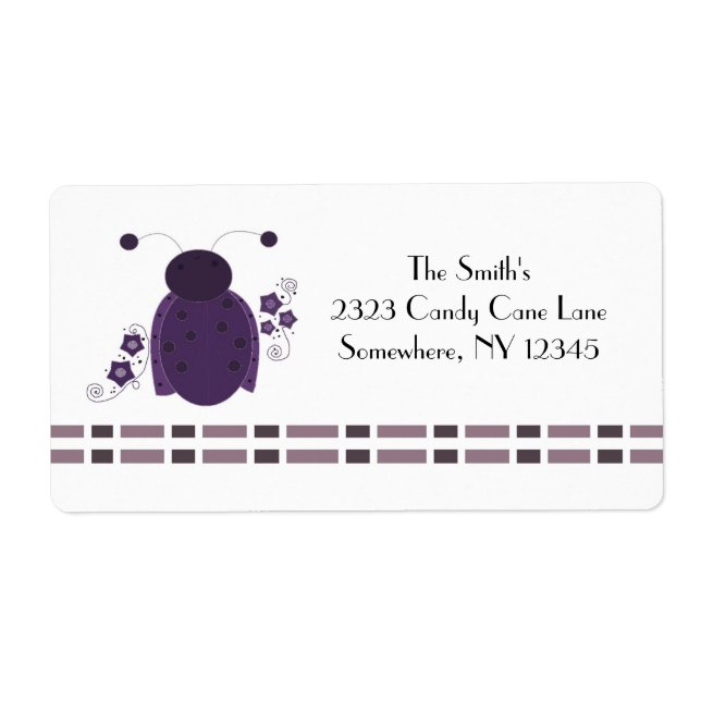Whimsical Purple Ladybug Label (Front)