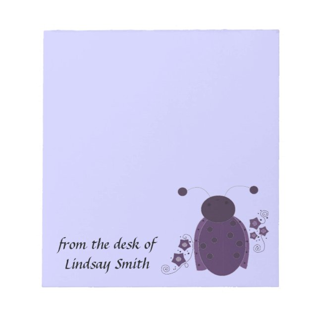 Whimsical Purple Ladybug Notepad (Front)
