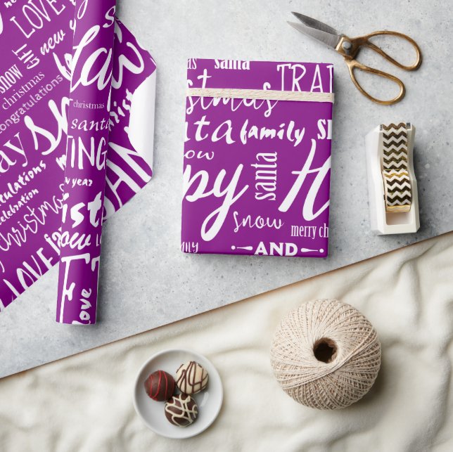Whimsical Purple Merry Christmas Script Wrapping Paper (Crafts)