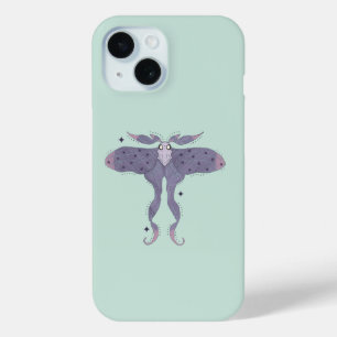 Whimsical Purple Moth with Star Sparkles iPhone 15 Case
