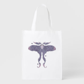 Whimsical Purple Moth with Star Sparkles Mystical  Grocery Bag