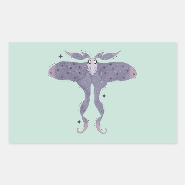 Whimsical Purple Moth with Star Sparkles Rectangular Sticker (Front)