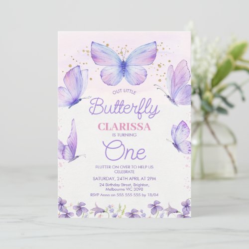 Whimsical Purple Our Little Butterfly 1st Birthday