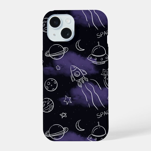 Whimsical Purple Outer Space Seamless Pattern Iphone Case (Back)