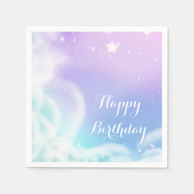 Whimsical Purple Pink Sparkle Clouds Baby Shower Napkins (Front)