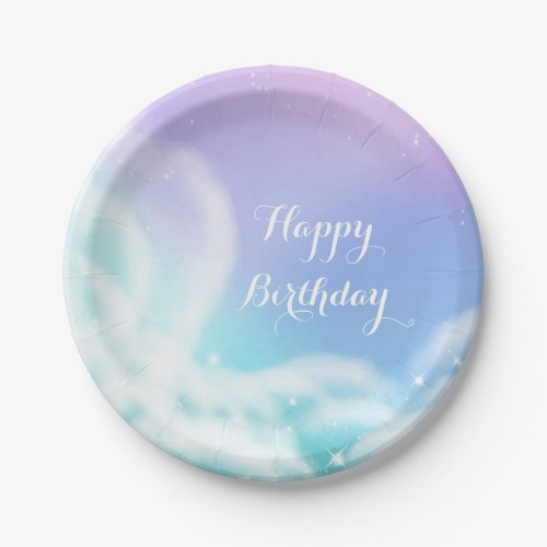 Whimsical Purple Pink Sparkle Clouds Baby Shower Paper Plates