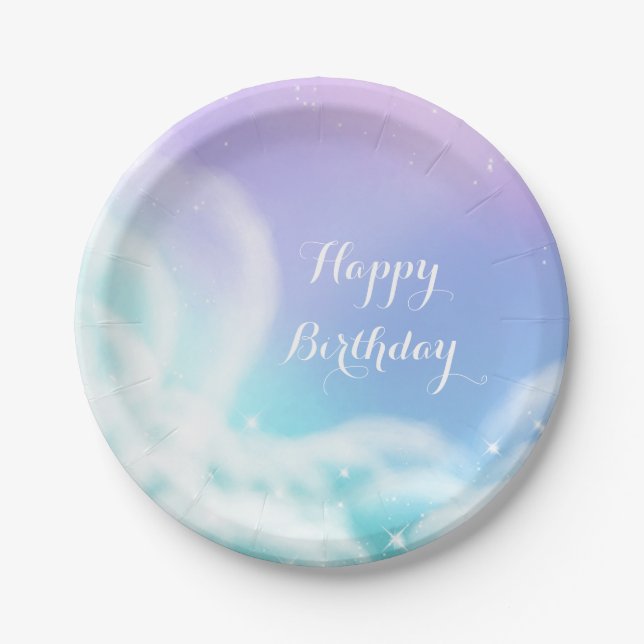 Whimsical Purple Pink Sparkle Clouds Baby Shower Paper Plates (Front)