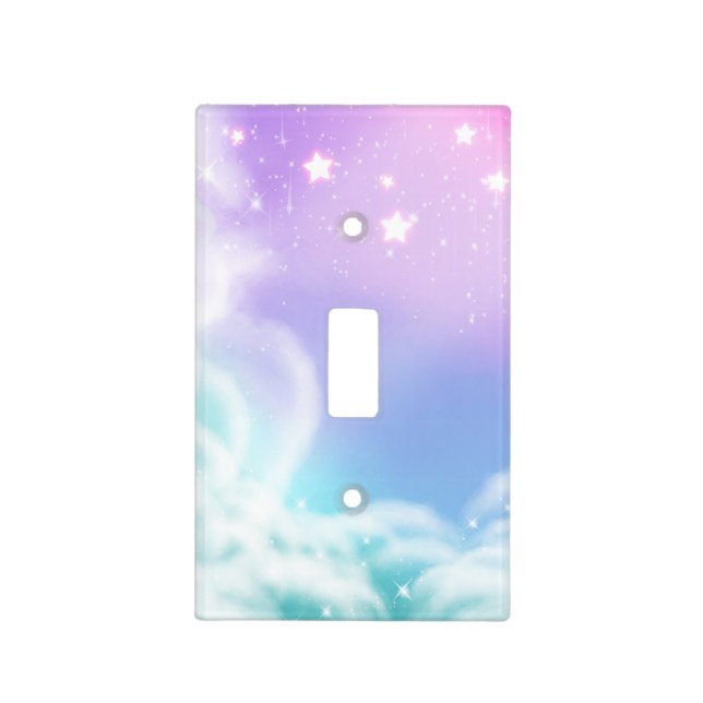 Whimsical Purple Pink Sparkle Clouds Cute Bedroom Light Switch Cover (Front)
