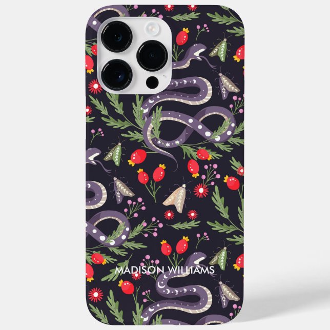 Whimsical Purple Snake & Botanical– Personalized  Case-Mate iPhone Case (Back)