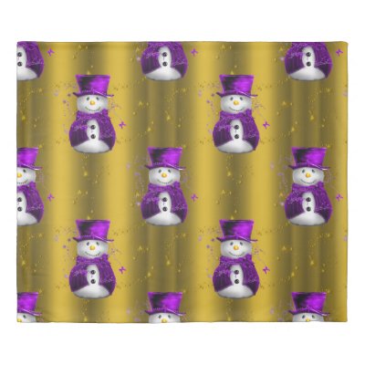 Whimsical Purple Snowmen on Gold Christmas