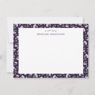 Whimsical Purple Sunflowers Dark Purple Monogram Note Card