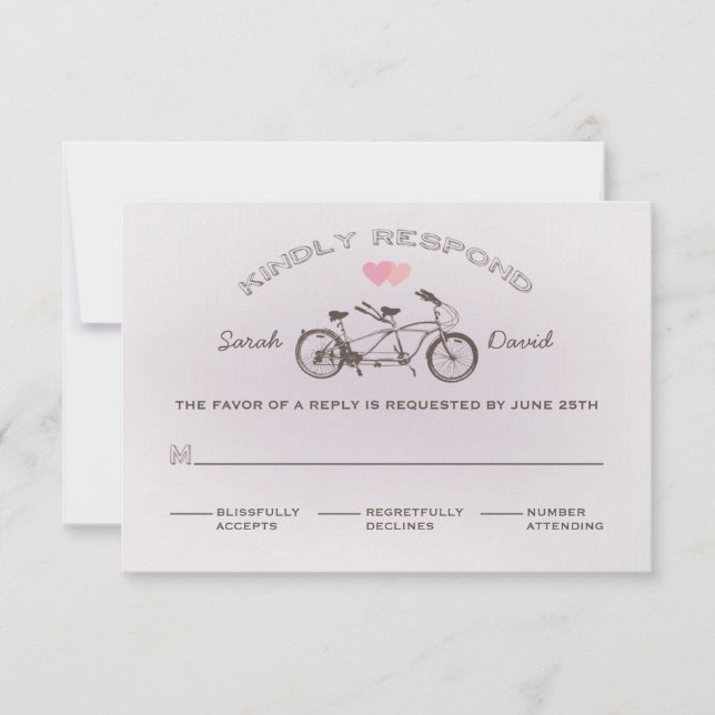 Whimsical Purple Tandem Bicycle RSVP Card (Front)