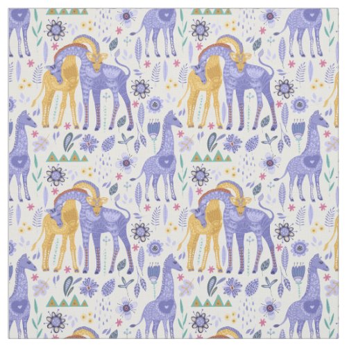 Whimsical Purple Teal Yellow Giraffes Monogram Fabric