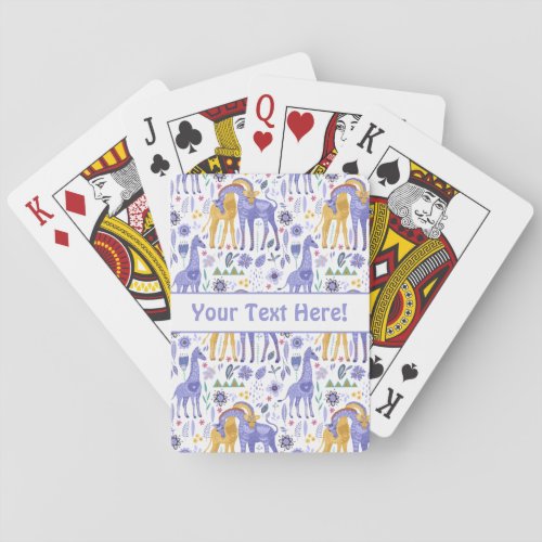 Whimsical Purple Teal Yellow Giraffes Pattern Poker Cards