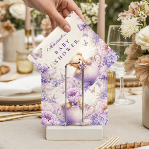 Whimsical Purple Teddy Bear Baby Shower Napkins