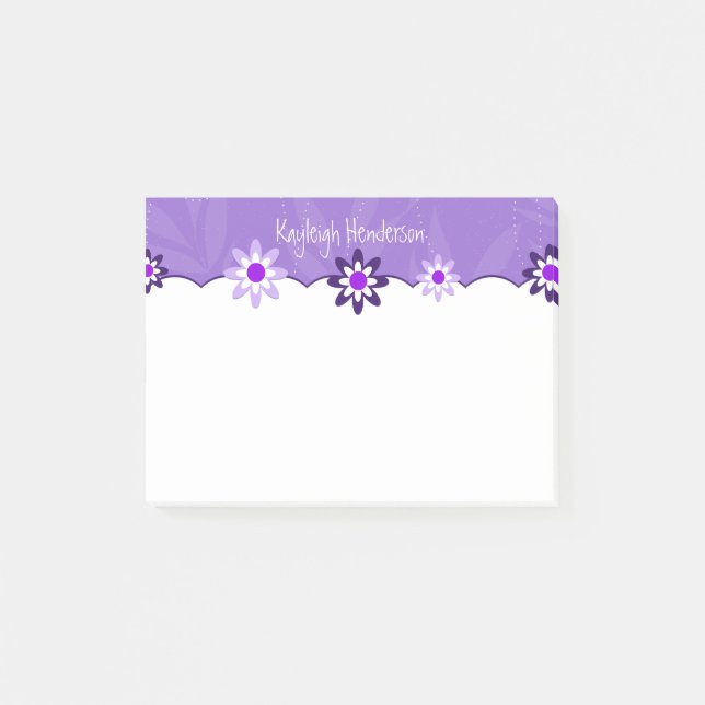 Whimsical Purple White Flowers Personalized Post-it Notes (Front)