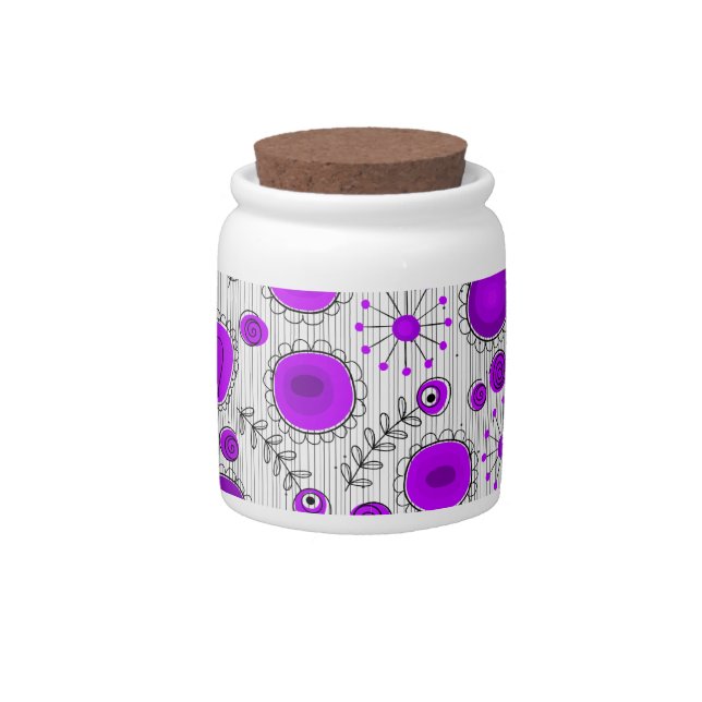 Whimsical purple white hearts and flowers floral candy jar (Front)