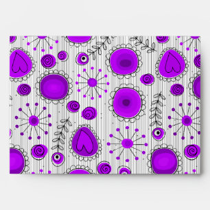 Whimsical purple white hearts and flowers floral envelope
