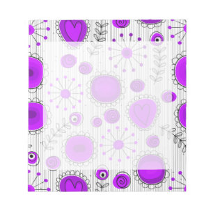 Whimsical purple white hearts and flowers floral notepad