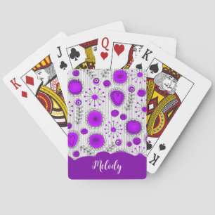 Whimsical purple white hearts flowers floral name poker cards